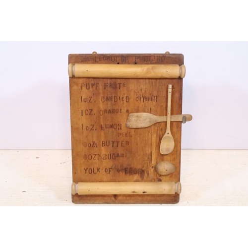 574 - Contemporary crafted cabinet, having impressed text of a 'Marlborough Pudding' recipe, W 40cm x D 15... 