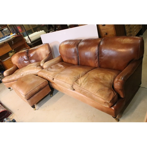637 - 20th century leather three-piece suite, originally purchased from Leather Chairs of Bath, comprising... 