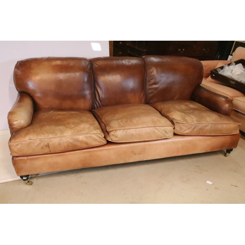 637 - 20th century leather three-piece suite, originally purchased from Leather Chairs of Bath, comprising... 