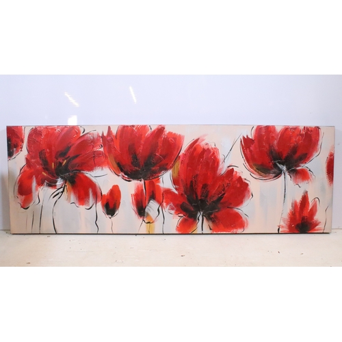 532 - 20th century study of poppies, impasto oil on canvas, 49.5 x 150cm