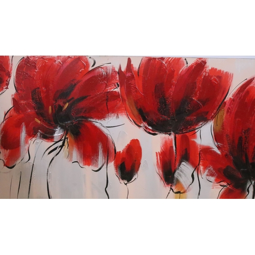 532 - 20th century study of poppies, impasto oil on canvas, 49.5 x 150cm