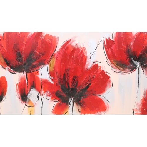 532 - 20th century study of poppies, impasto oil on canvas, 49.5 x 150cm