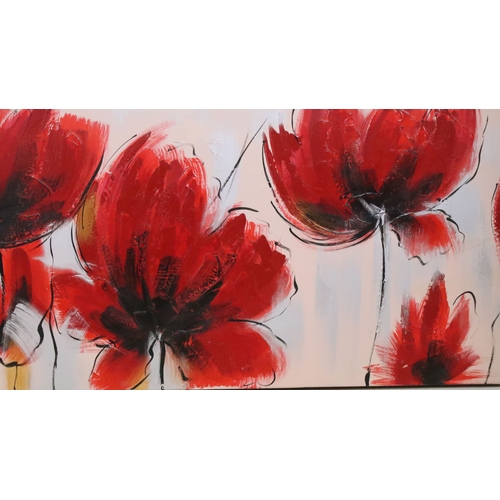 532 - 20th century study of poppies, impasto oil on canvas, 49.5 x 150cm
