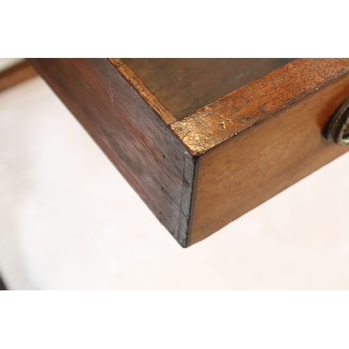 581 - 19th century mahogany sofa table, having cross-banded top with two frieze drawers and two dummy to t... 