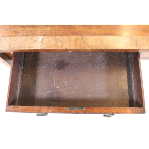 581 - 19th century mahogany sofa table, having cross-banded top with two frieze drawers and two dummy to t... 