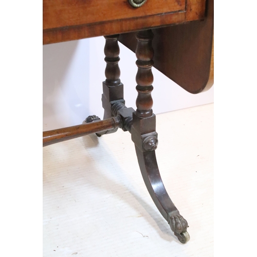 581 - 19th century mahogany sofa table, having cross-banded top with two frieze drawers and two dummy to t... 