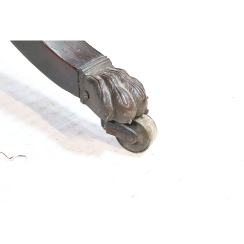 581 - 19th century mahogany sofa table, having cross-banded top with two frieze drawers and two dummy to t... 