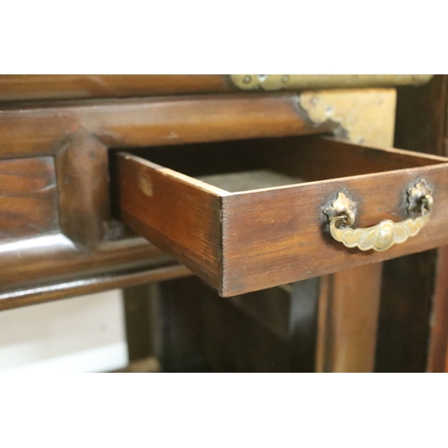 605 - Late 19th/early 20th century elm and brass mounted chest, probably Korean, having detachable top whi... 