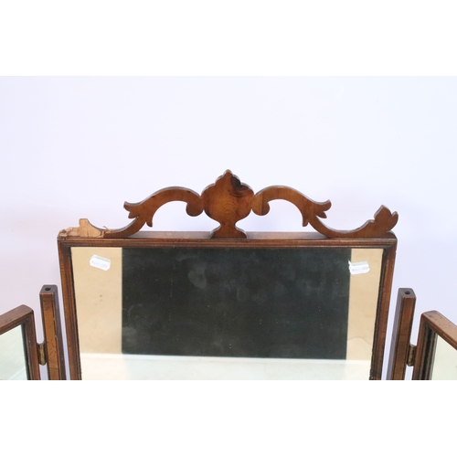 626 - 19th century mahogany triptych dressing table mirror, having open fretwork pediment, W 49cm x H 79cm