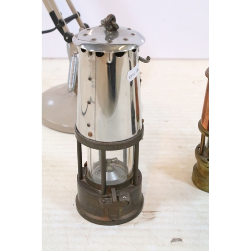 345 - Two vintage anglepoise lamps, one in beige colourway, the other in white, together with three miner'... 