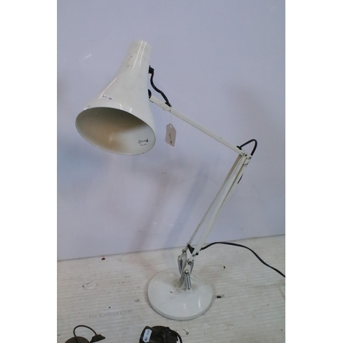345 - Two vintage anglepoise lamps, one in beige colourway, the other in white, together with three miner'... 