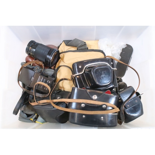 364 - Collection of analogue cameras to include mostly Soviet film era 35mm SLR examples, lenses and acces... 