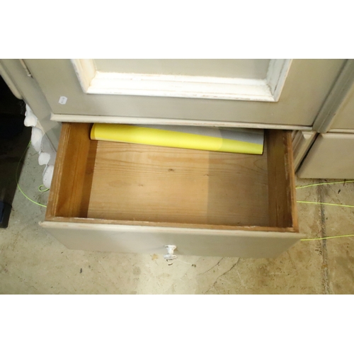 613 - Antique over-painted wardrobe, in the French style, having raised central pediment, above two doors ... 