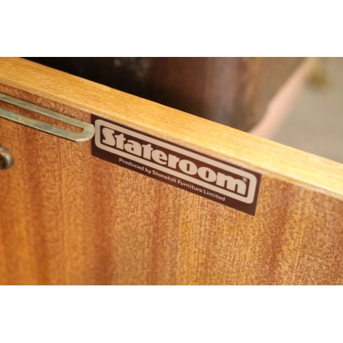 639 - Mid 20th century teak veneered sideboard, having a high back with cupboard upon three drawers, W 129... 
