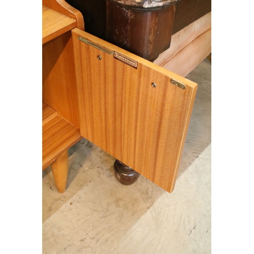 639 - Mid 20th century teak veneered sideboard, having a high back with cupboard upon three drawers, W 129... 