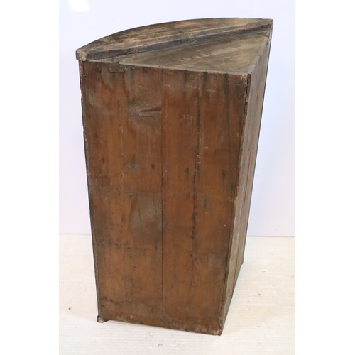 667 - 19th century mahogany bow fronted corner cupboard, having inlaid doors, W 55cm x H 92cm