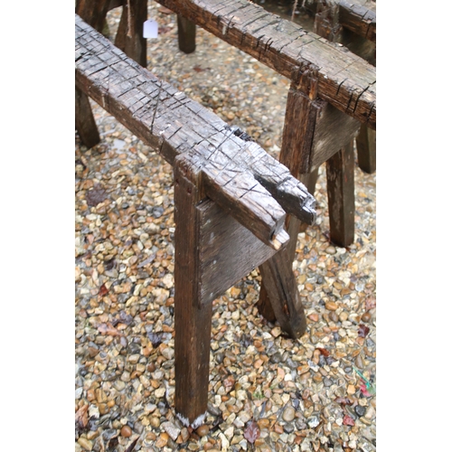 536 - Three wooden saw horses, W 89cm, D 40cm, H 56cm