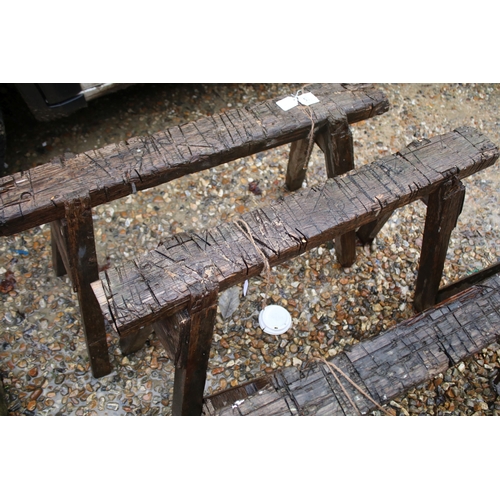 536 - Three wooden saw horses, W 89cm, D 40cm, H 56cm