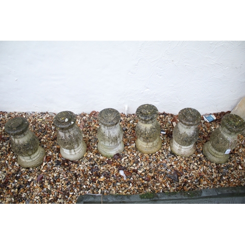 539 - Group of six reconstituted stone decorative bollards of stepped circular form, approx. H 41cm