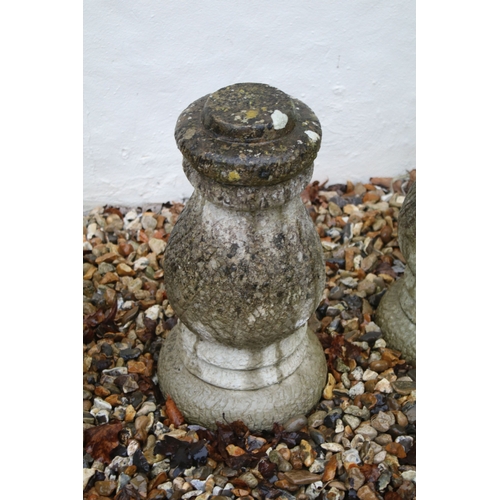 539 - Group of six reconstituted stone decorative bollards of stepped circular form, approx. H 41cm