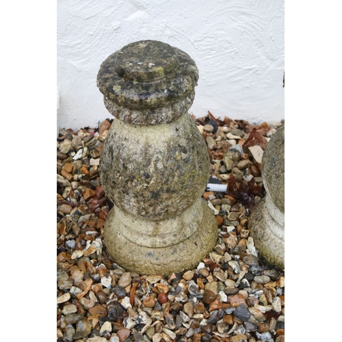 539 - Group of six reconstituted stone decorative bollards of stepped circular form, approx. H 41cm