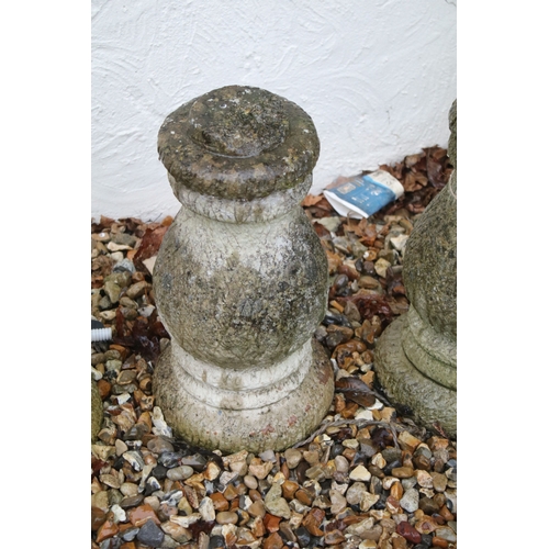 539 - Group of six reconstituted stone decorative bollards of stepped circular form, approx. H 41cm