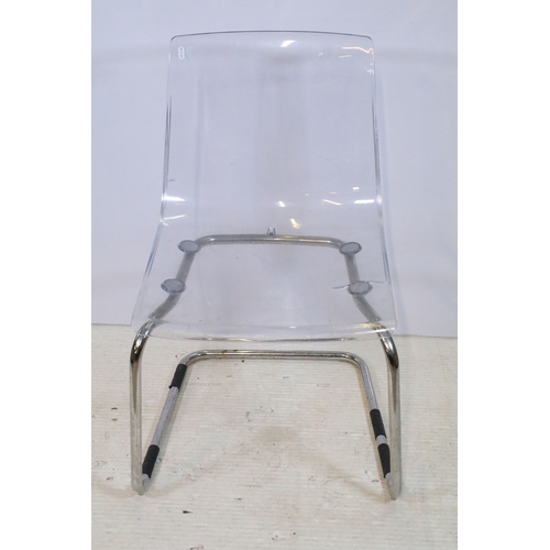 653 - Set of four perspex and chromed metal chairs, having cantilever design, W 45cm x H 83cm (4)