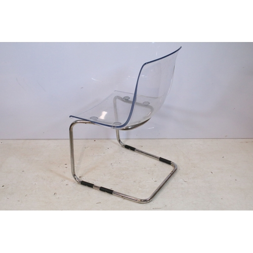 653 - Set of four perspex and chromed metal chairs, having cantilever design, W 45cm x H 83cm (4)