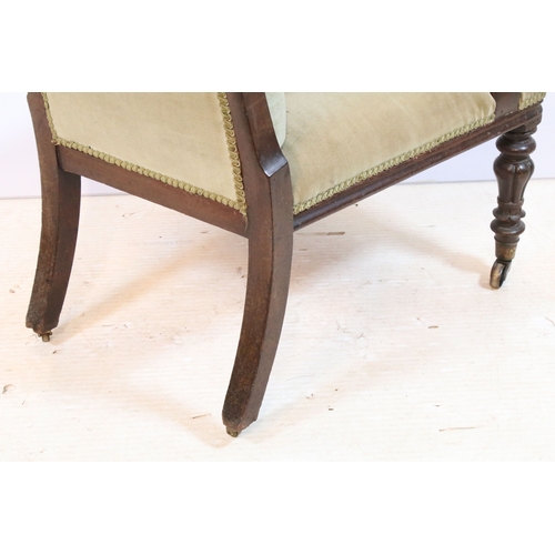 657 - 19th century mahogany arm chair, having scrolled back, raised on turned legs, W 62cm x D 65cm x H 95... 