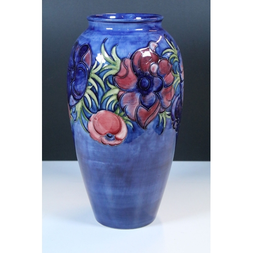 1 - Walter Moorcroft 'Anemone' pattern blue ground baluster vase, impressed marks, paper label and signe... 