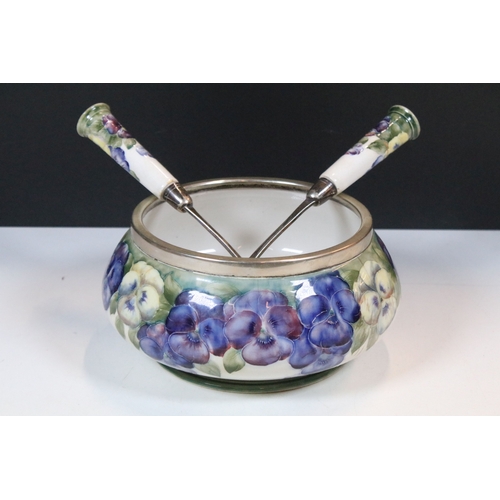 9 - William Moorcroft for James MacIntyre, 'Pansy' pattern on white salad bowl, 1912, squat footed balus... 