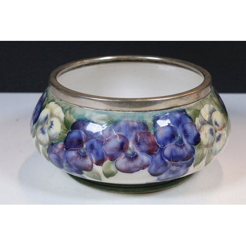 9 - William Moorcroft for James MacIntyre, 'Pansy' pattern on white salad bowl, 1912, squat footed balus... 