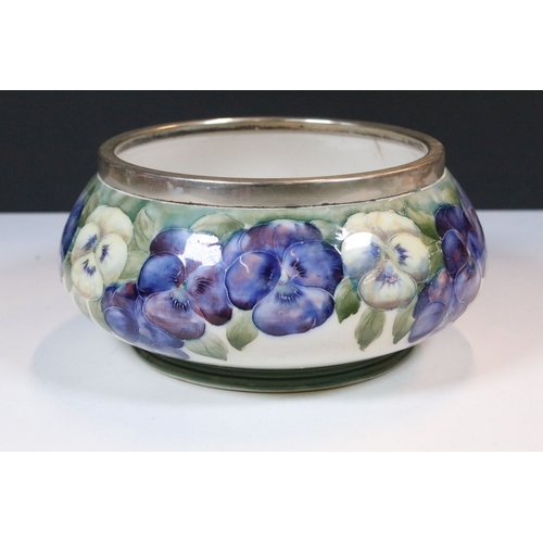 9 - William Moorcroft for James MacIntyre, 'Pansy' pattern on white salad bowl, 1912, squat footed balus... 