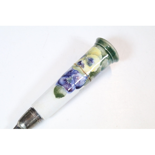 9 - William Moorcroft for James MacIntyre, 'Pansy' pattern on white salad bowl, 1912, squat footed balus... 