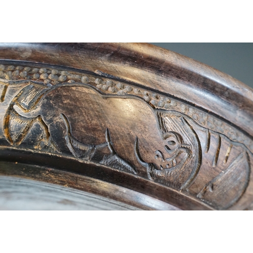 101 - Irish blackthorn shillelagh, 48cm long, a set of four Indian Dhokra figures, each approx 14cm high a... 