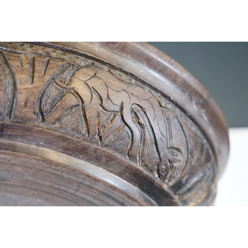 101 - Irish blackthorn shillelagh, 48cm long, a set of four Indian Dhokra figures, each approx 14cm high a... 