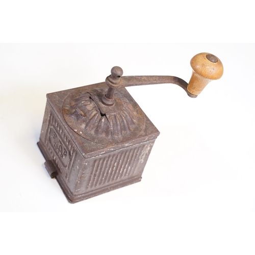 113 - Three vintage toleware coffee grinders of graduating size, one marked F B and another Coff, the larg... 