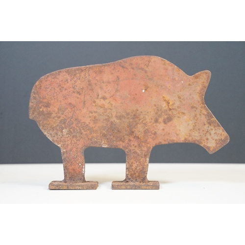 129 - Early 20th Century Italian folk art cast iron wild boar / pig hunting shooting target practice on tw... 