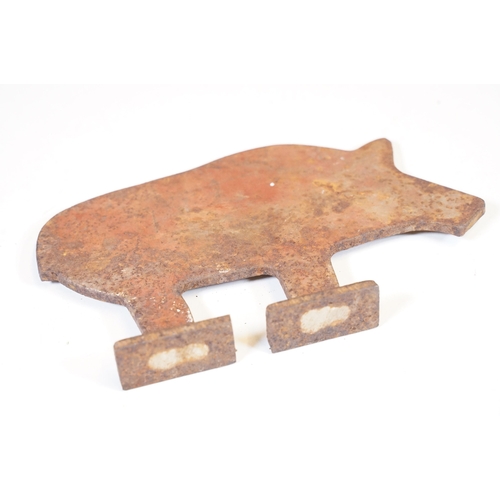 129 - Early 20th Century Italian folk art cast iron wild boar / pig hunting shooting target practice on tw... 