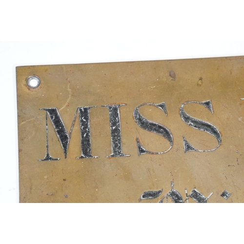 130 - Early 20th century bronze shop name sign ‘ Miss Hill, Milliner ‘, 25cm x 15cm