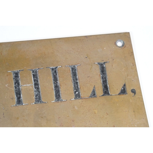 130 - Early 20th century bronze shop name sign ‘ Miss Hill, Milliner ‘, 25cm x 15cm