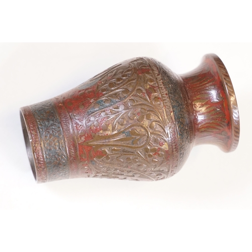 138 - Pair of coiled cobra candlesticks, H 15cm together with a small Indian brass vase, H 9cm (3)