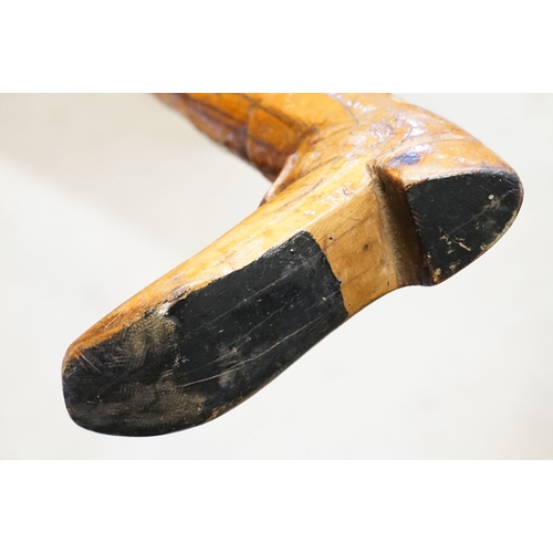 142 - Vintage folk art walking stick, the handle carved in the form of a 17th/18th century boot with buckl... 