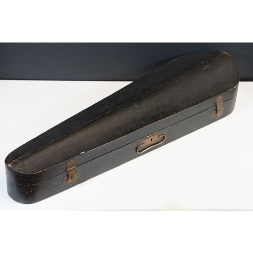 160 - Antique violin with two bows housed within a hard wood case, L 60cm (approx.)