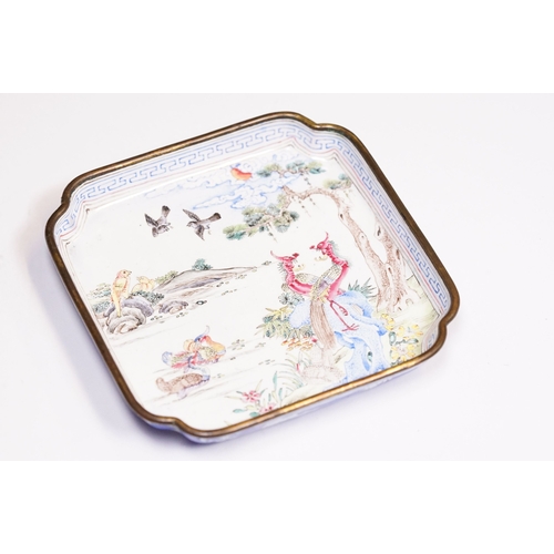 185 - 18th Century Chinese Qing Dynasty Qianlong period Canton enamel dish of square form decorated with v... 