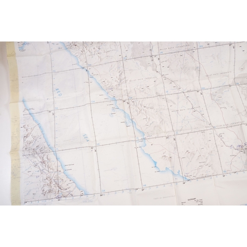 193 - A Royal Air Force / RAF silk escape map covering Israel, Gaza, Iraq, Jordan, Saudi, Amman, Red Sea, ... 