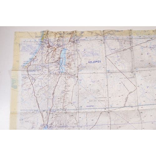193 - A Royal Air Force / RAF silk escape map covering Israel, Gaza, Iraq, Jordan, Saudi, Amman, Red Sea, ... 