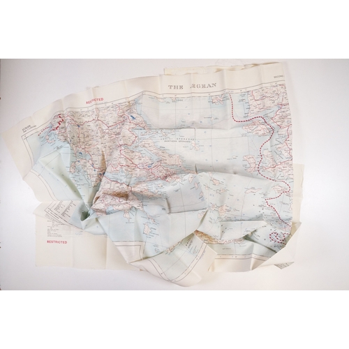195 - A Royal Air Force / RAF silk escape map covering Greece, Greek Islands, Corfu, Crete, Rhodes, Zante,... 