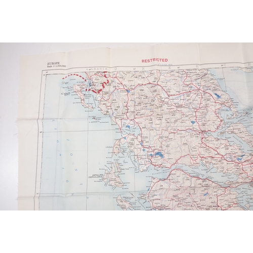 195 - A Royal Air Force / RAF silk escape map covering Greece, Greek Islands, Corfu, Crete, Rhodes, Zante,... 