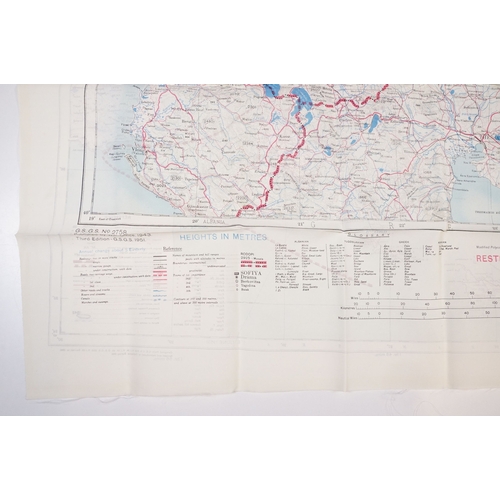 195 - A Royal Air Force / RAF silk escape map covering Greece, Greek Islands, Corfu, Crete, Rhodes, Zante,... 